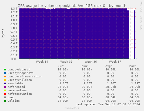 ZFS usage for volume rpool/data/vm-155-disk-0