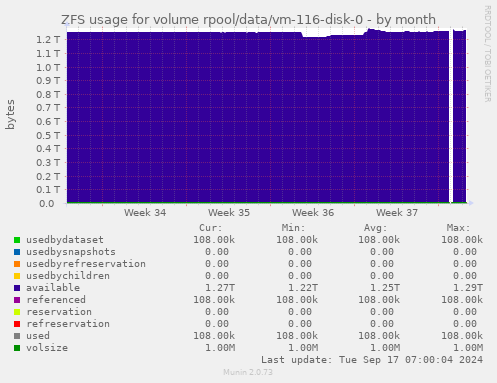 ZFS usage for volume rpool/data/vm-116-disk-0