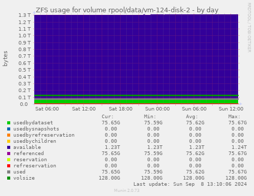 ZFS usage for volume rpool/data/vm-124-disk-2